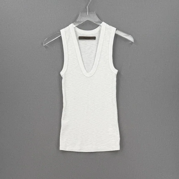 ENZA COSTA Textured Rib Sleeveless U Neck Tank Top Womens XS White Quite Luxury - Picture 4 of 16